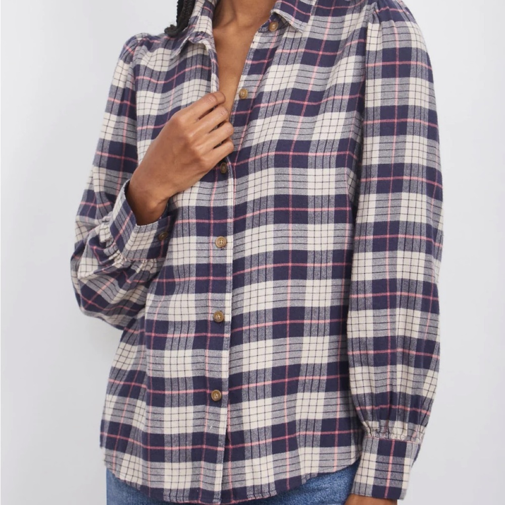 Rails Puff Sleeve Plaid Angelica Shirt in Almond Pink Navy
